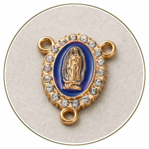 Crocera per rosario Vergine di Guadalupe in metallo dorato e smalto blu