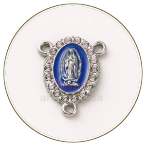 Crocera per rosario Vergine di Guadalupe in metallo argentato e smalto blu