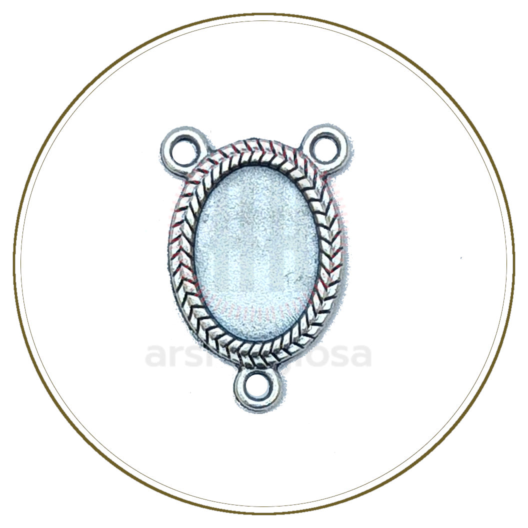 Crocera per rosario in metallo argentato 22 mm con immagini fronte e retro