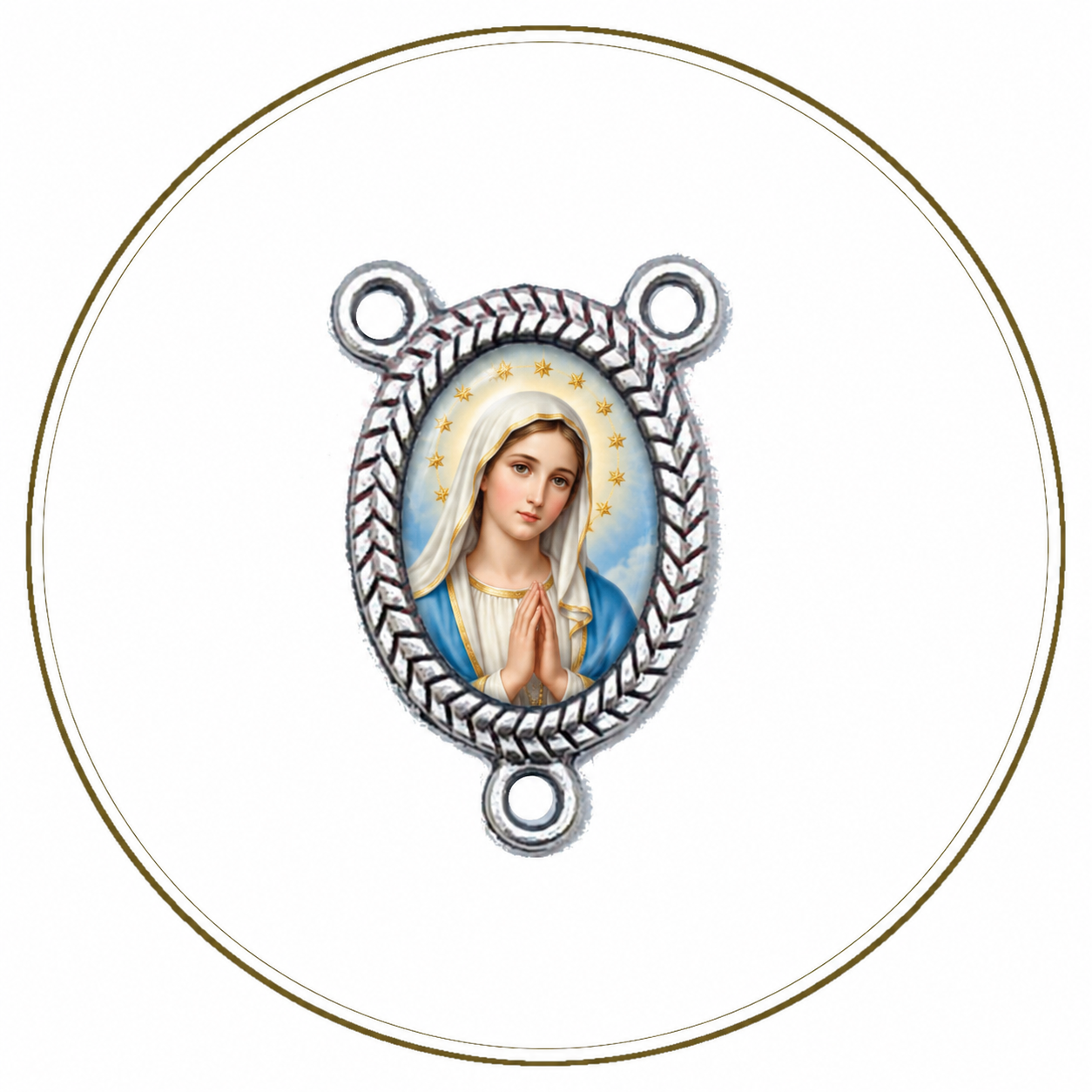 Crocera ovale per rosario in metallo argentato 22 mm per immagine sacra