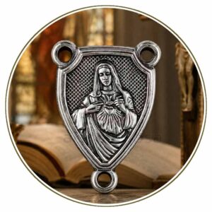 Crocera devozionale Sacro Cuore di Maria in metallo argentato a rilievo