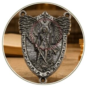 Crocera per rosario San Michele 23x16,4 mm in metallo argentato a rilievo