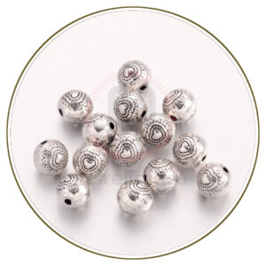 Grani per rosario cuore inciso 6 mm in metallo argento antico