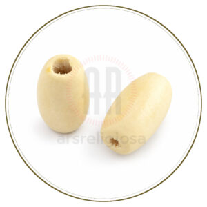 Grani ovali per rosari fai da te in legno naturale beige 8×5–6 mm foro 2 mm