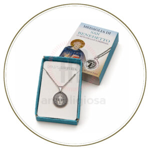 medaglia san benedetto acciaio devozionale catena
