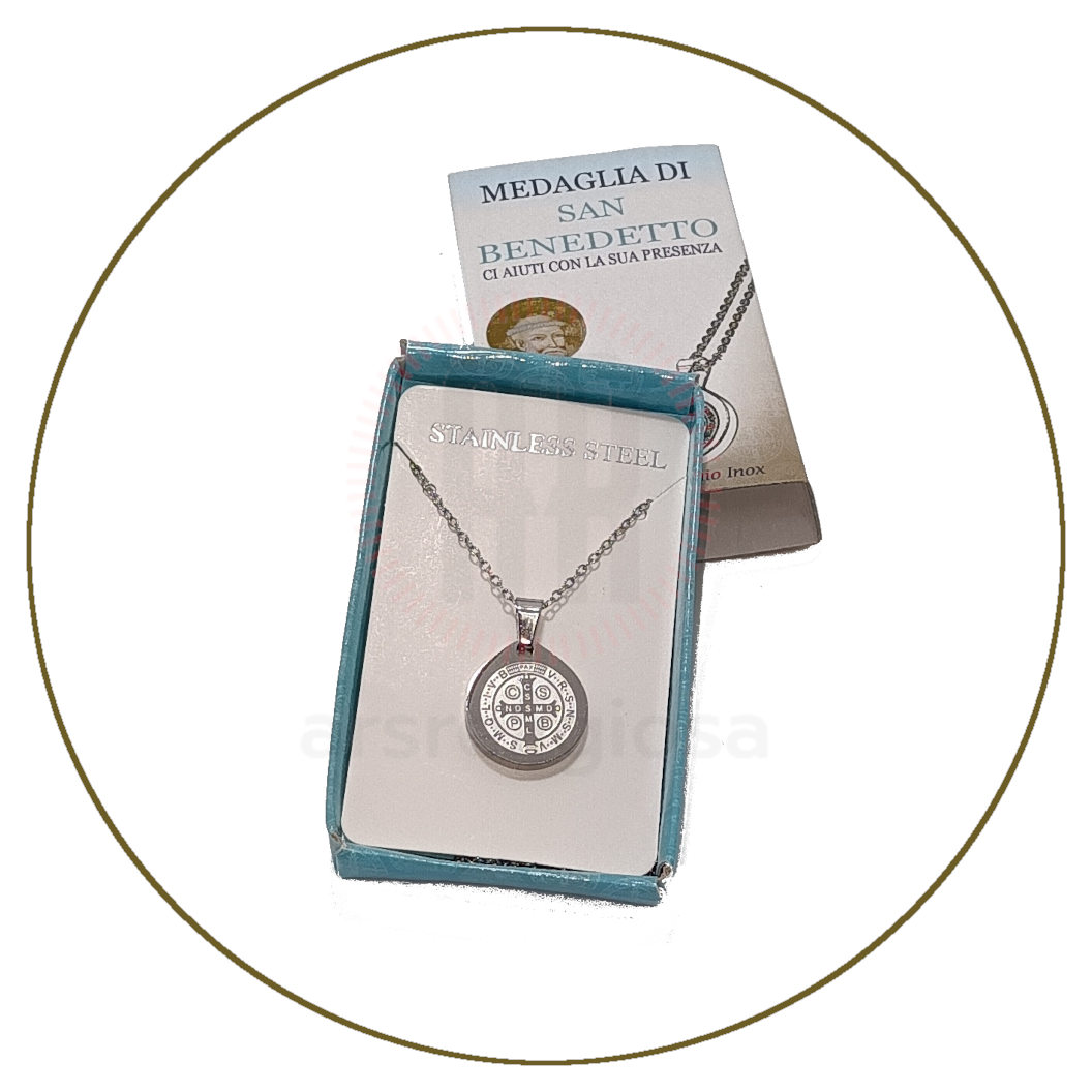 medaglia san benedetto acciaio devozionale catena